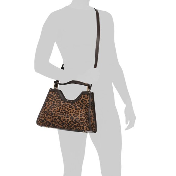 CHEVAL Leopard Made In Italy Leather Square Top Handle Crossbody - Picture 2 of 2